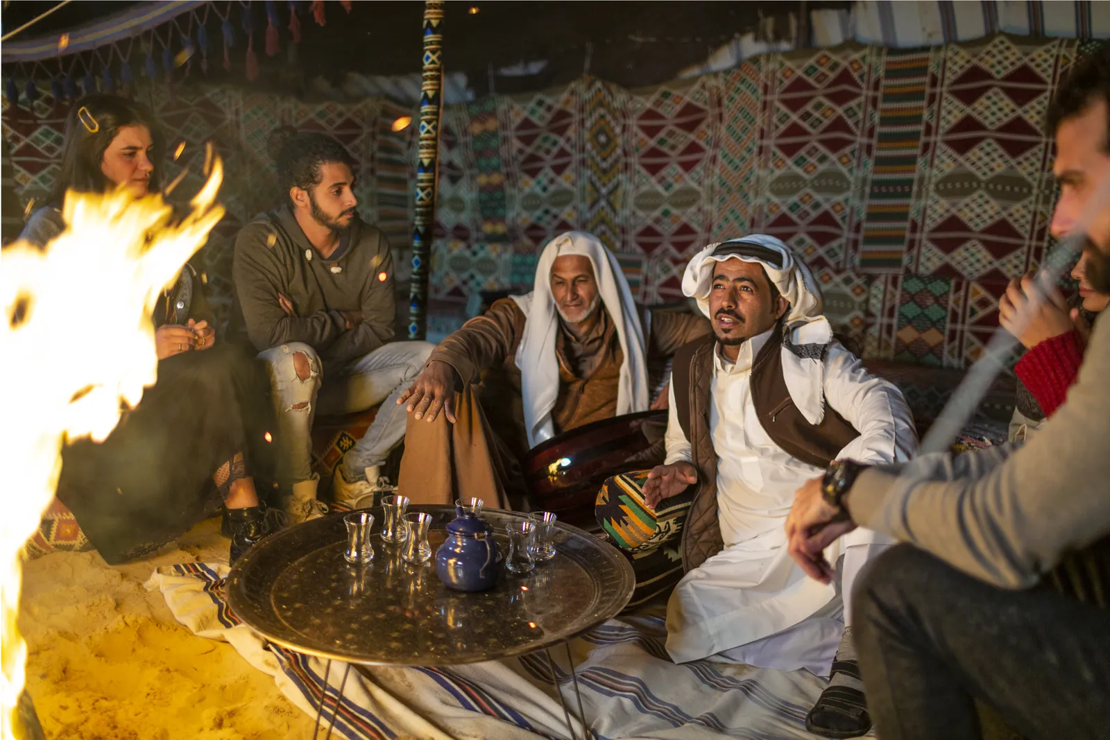 Bedouin tea poured beside the fire
