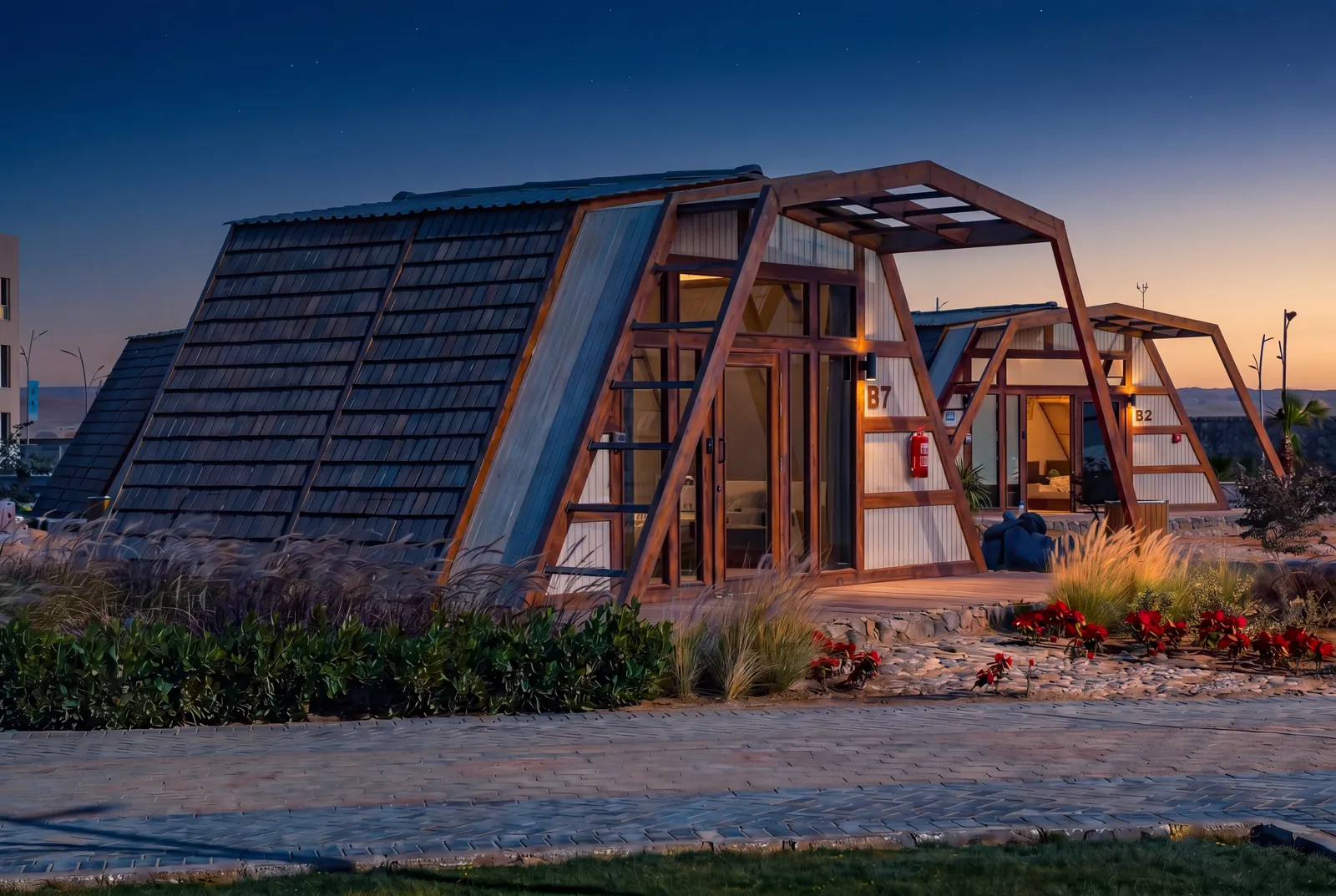 Bungalows after dark