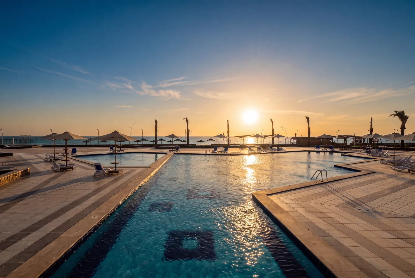 The pools at sunset